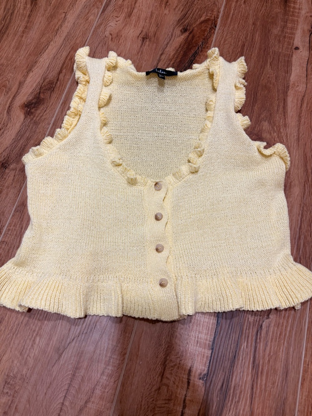 Lulu's Pale Yellow Ruffle-Trim Knit shirt